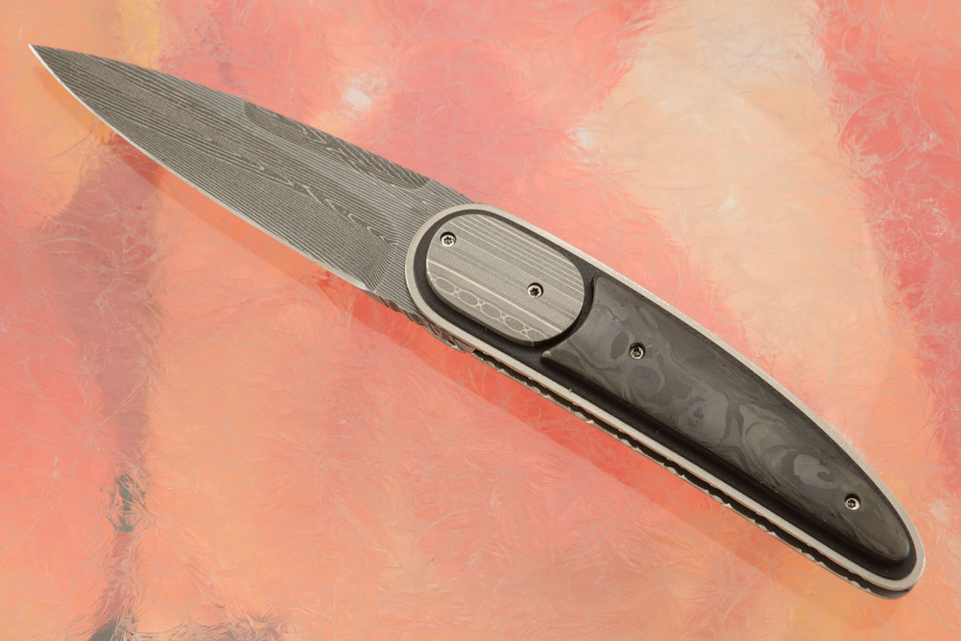 Raindrop Front Flipper with Damascus and Marble Carbon Fiber