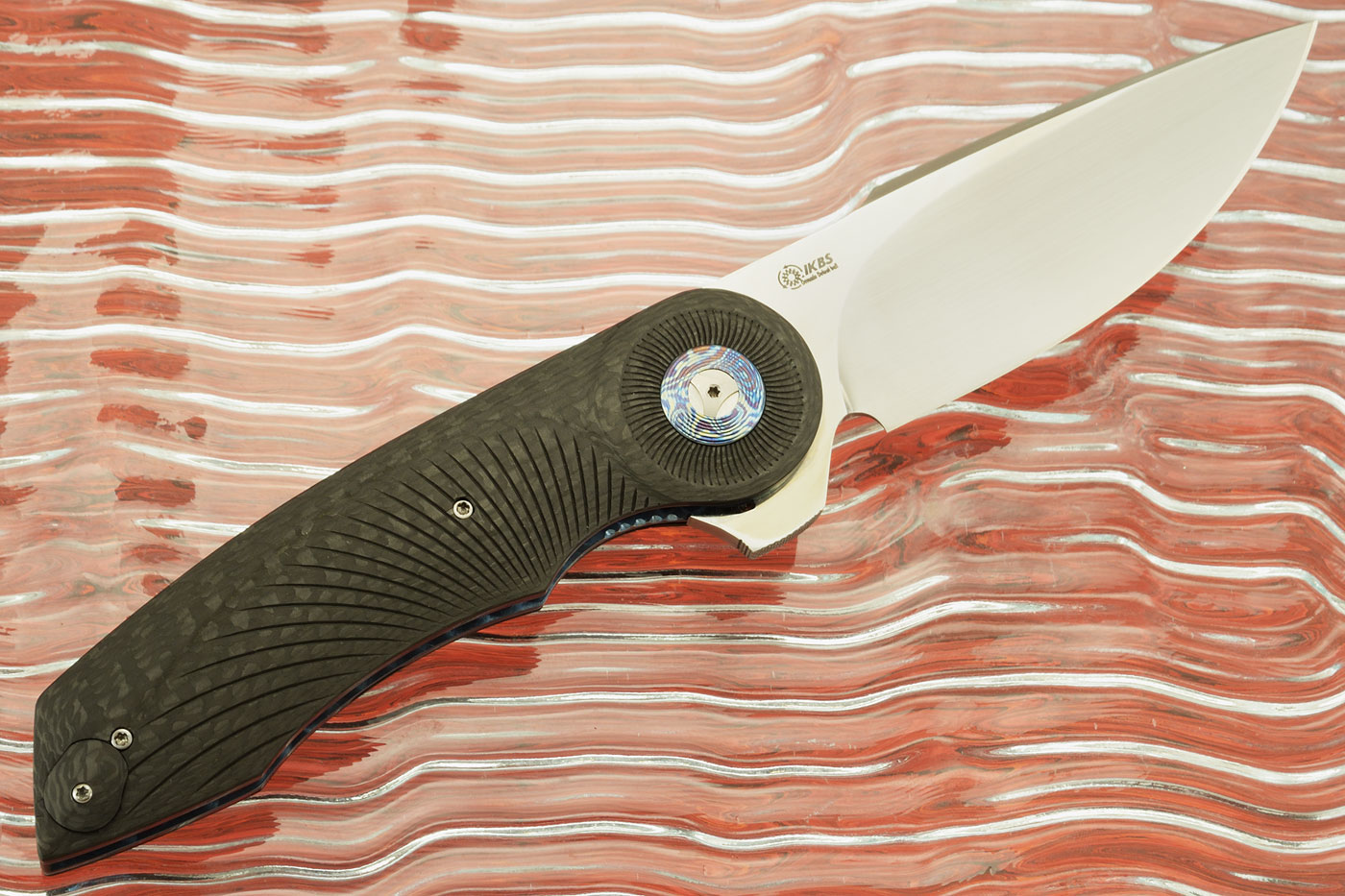 Gold Standard Flipper with Carbon Fiber and White Timascus (Double Row IKBS) - M390 - LEFT HANDED!!