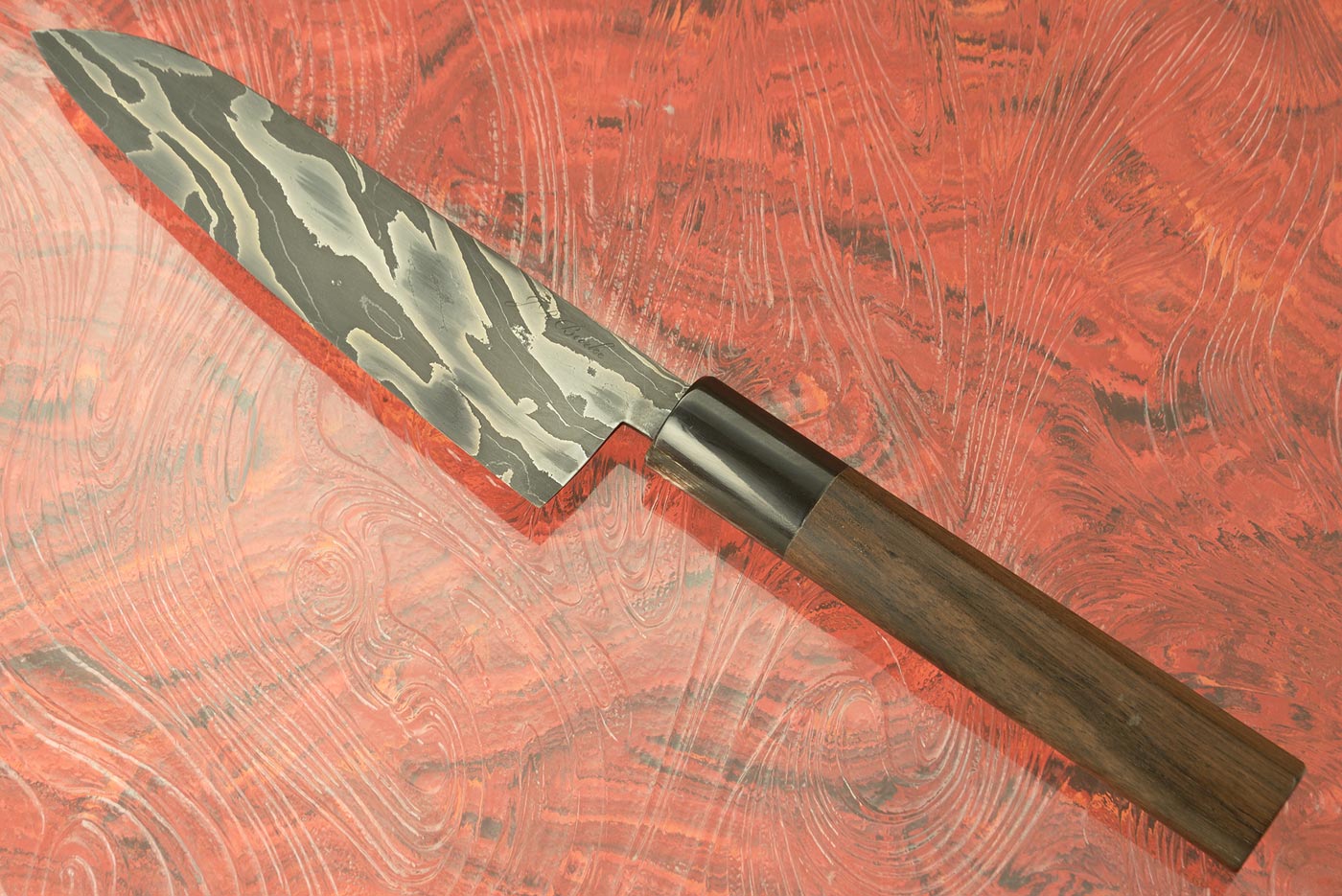 Damascus Utility Knife (5.1 in) with Macassar Ebony and Buffalo Horn