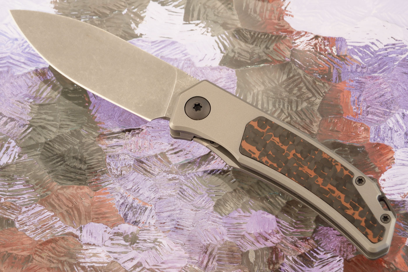Urban SFL Framelock Front Flipper with Titanium and Copper Snakeskin FatCarbon - M390