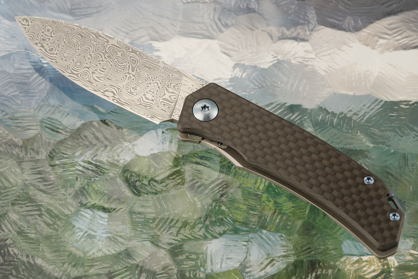Urban SFL Framelock Front Flipper with Damascus and Carbon Fiber