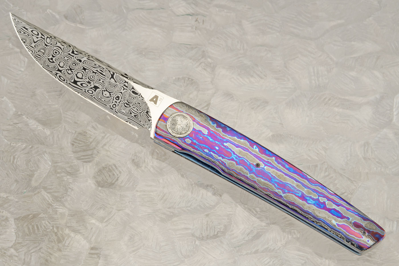 A10 Dress Front Flipper with Damasteel and Black Timascus (Ceramic IKBS)