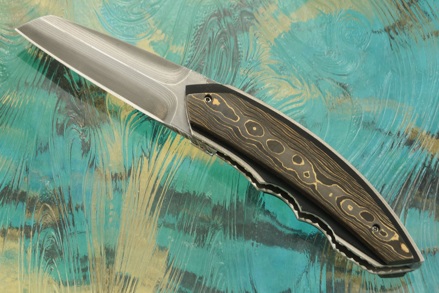 Snout Front Flipper with Damascus San Mai and Camo FatCarbon