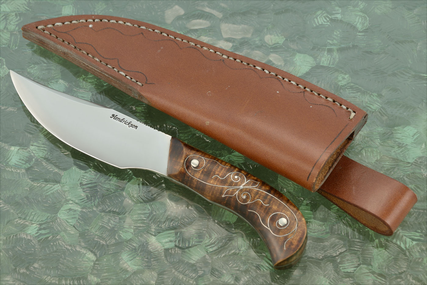 Silver Vines Clip Point Hunter with Curly Maple