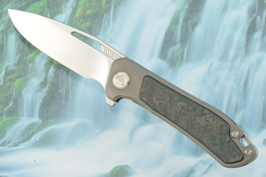 Orca 2.0 Frame Lock Flipper with Green TechnoCarbo Inlay - Satin M390 - Serial 241