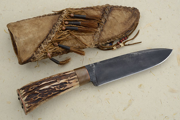 Belt Knife with Stag and Copper Ornamentation