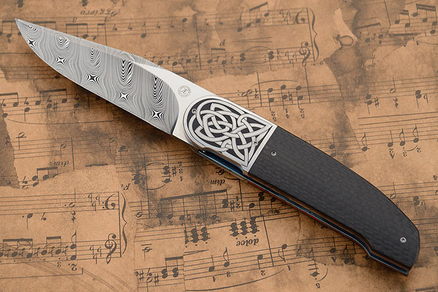 Celtic Knot: Engraved L40FF with Damascus and Carbon Fiber (IKBS)