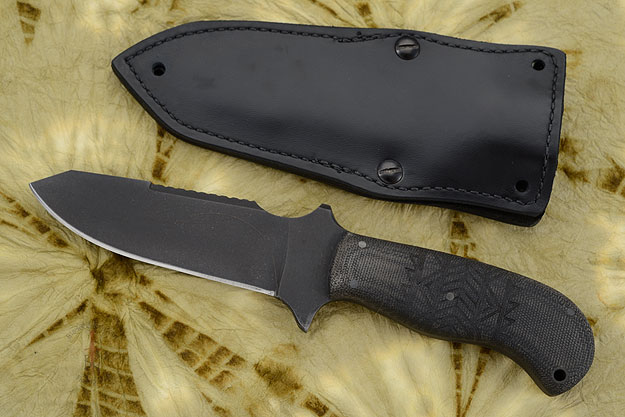 Utility Knife with Black Micarta, Tribal Markings