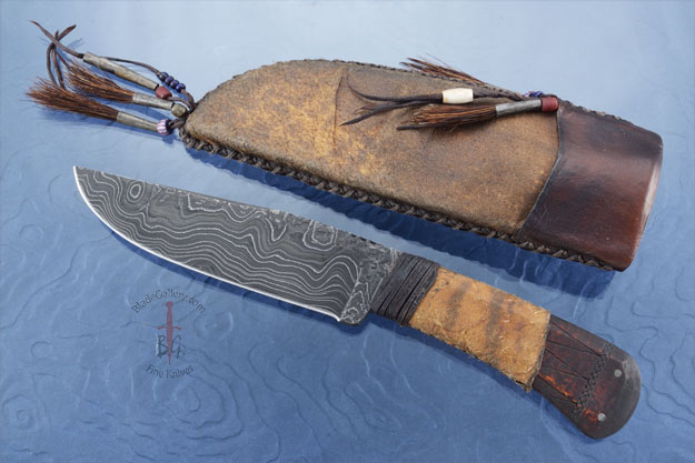 Field Knife with Maple, Tribal Markings and Damascus