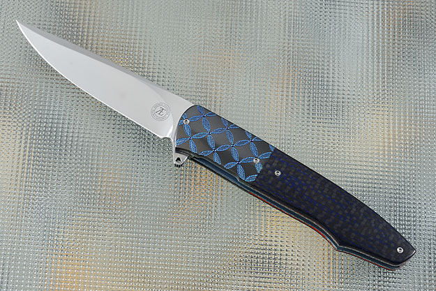 L19 Flipper with Stacked Carbon Fiber/Blue G10 and Engraved Zirconium