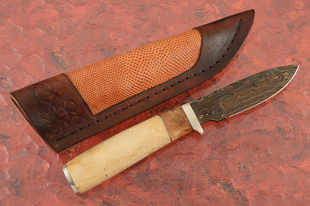 Damascus Hunter with Walrus Jaw Bone and Spalted Maple