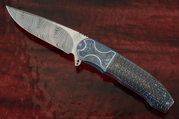 L48 Flipper with Blue/Silver Carbon Fiber and Zirconium - Engraved with Silver Inlay (Ceramic IKBS)