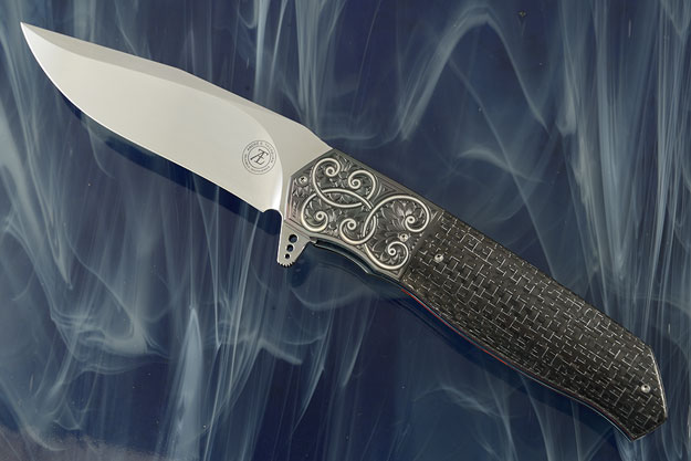 L36M Flipper with Silver Strike Carbon Fiber and Engraved Zirconium with Silver Inlays (IKBS)