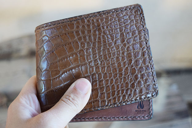 Bifold Wallet with Brown Alligator and Kangaroo Leather