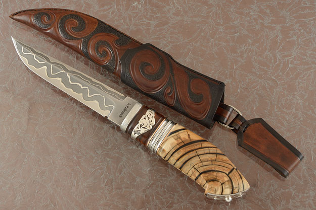 Norse Legend with Crosscut Mammoth Ivory San Mai Damascus