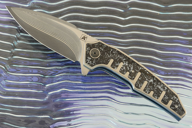A6 Interframe Flipper with Skyline Silver Shred Carbon Fiber and SG2 Damascus (Ceramic IKBS)
