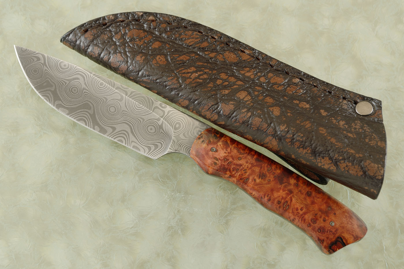 Drop Point Hunter with Maple Burl and Damascus