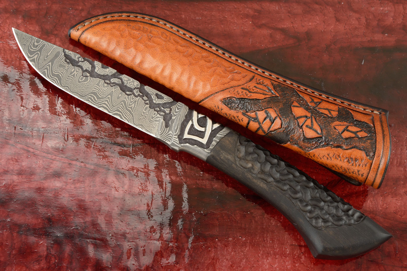 Celtic Knot: Integral Damascus Utility with Carved Ebony